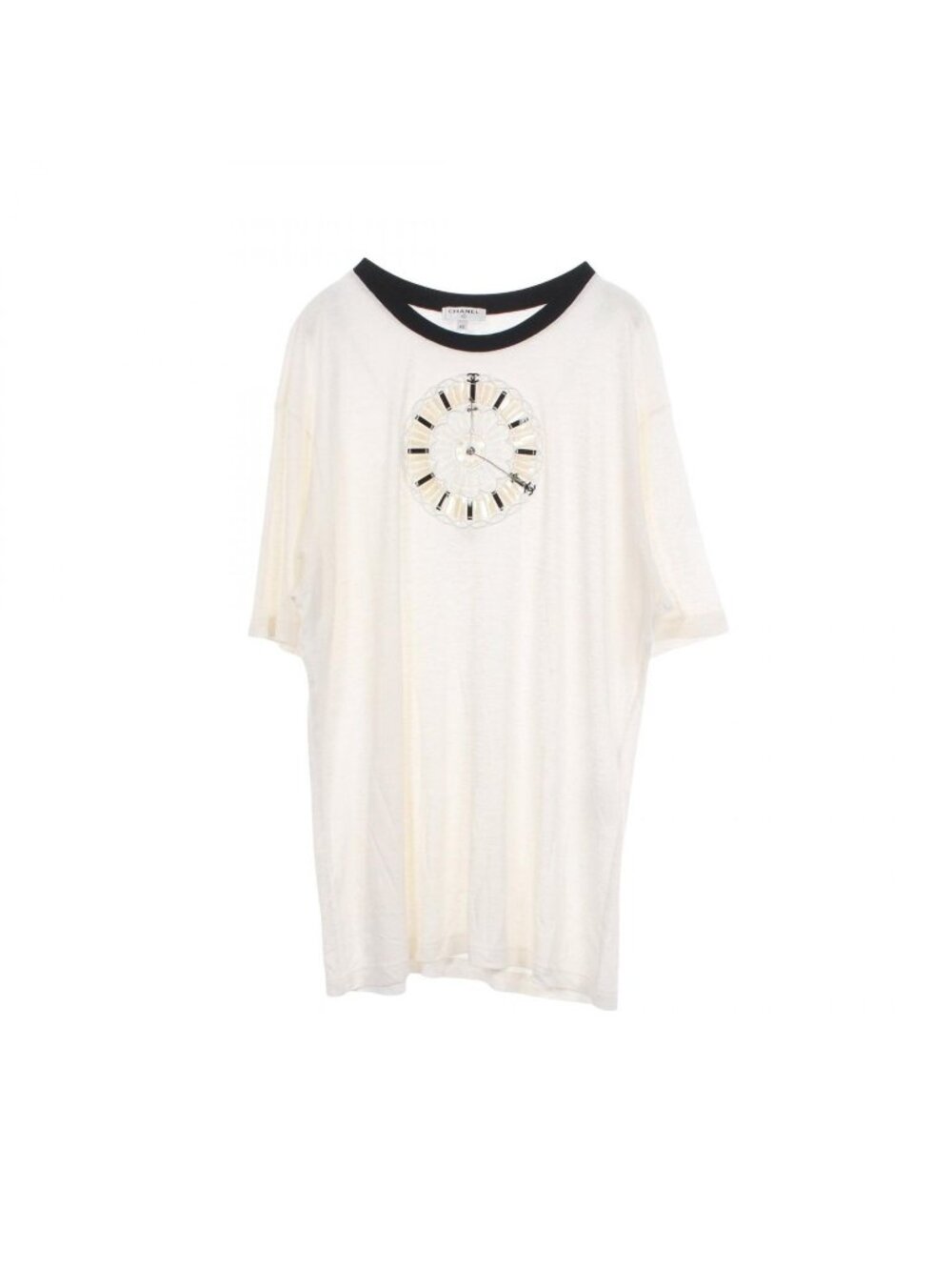 Chanel Short Sleeve T-Shirt CC Logo Clock Bead Fabric